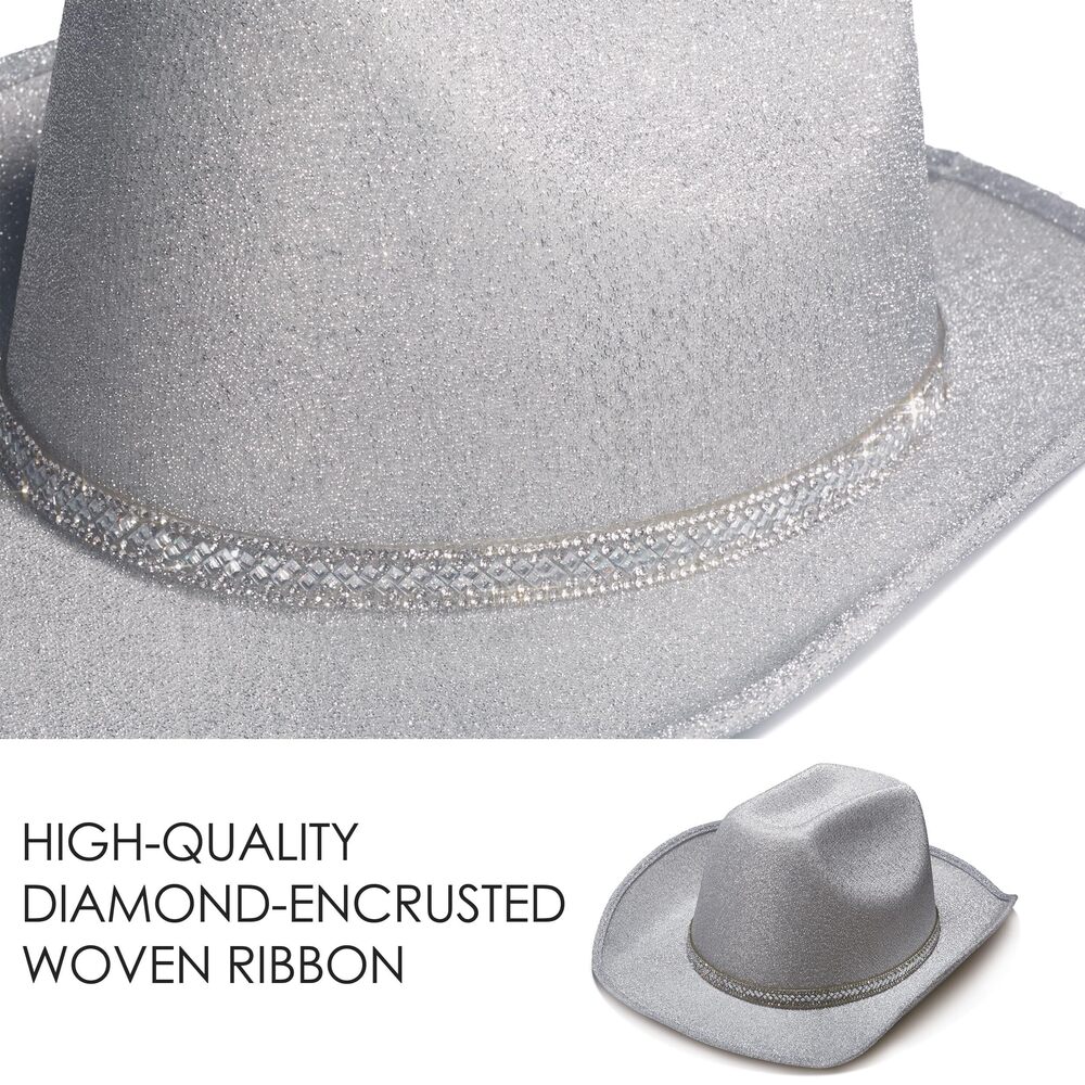 2757 Women's Glitter Faux Felt Cowboy Hat Set For Western Party Costume (us - Picture 5 of 7
